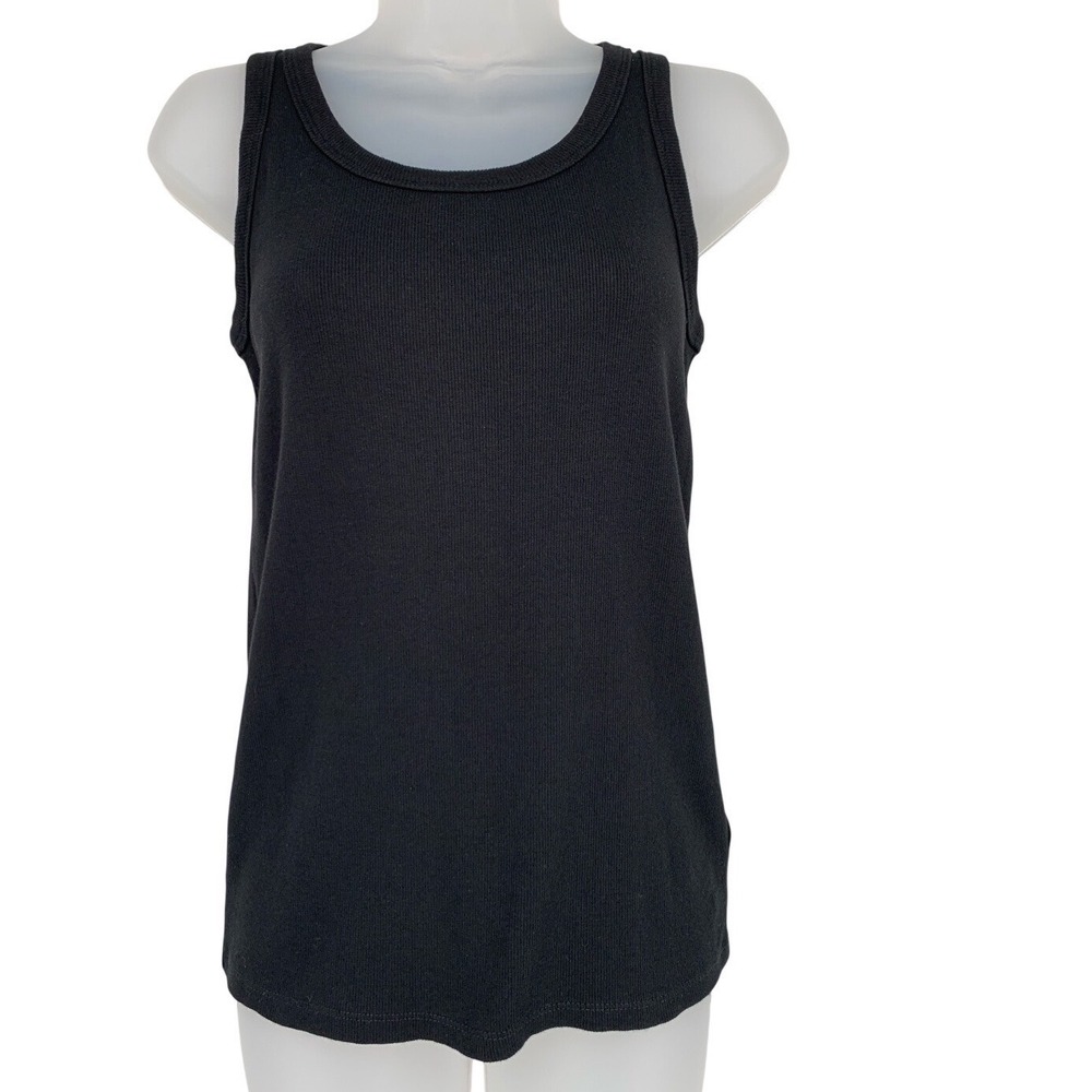 Talbots Small Black Ribbed Tank Top Cotton Stretch Layering Basic